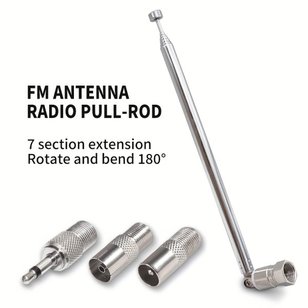 7-Section FM Radio Pull-Rod Antenna with F-Type Female Connector, 75 Ohm Input to 3.5mm Mono Plug - Car & TV Compatible, Durable Metal Construction for Clear Reception, Tv Antenna | Rotatable Antenna | Highquality Antenna, Antenna for Tv