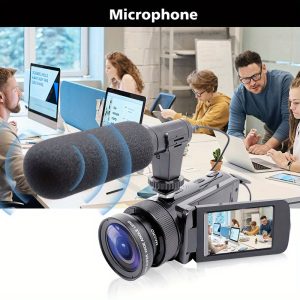 1080P HD Digital Video Camera with Microphone, 16X Zoom for Photos & Videos, Built-in Battery & Charging Cable – Perfect for Portraits, Life Records, and Capturing Moments, Ideal Christmas Gift for Home or Outdoor Use, Event Capture Device | Professional Camcorder | Detachable Microphone, Microphone for Recording
