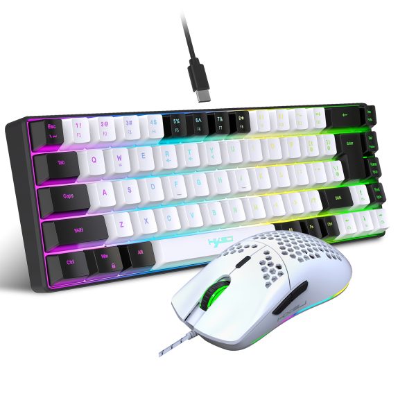 HXSJ Ergonomic 68-Key Mini Wired Keyboard with RGB Backlit and Optical Mouse, Compact Gaming Kit for PS4, Xbox, PC, Laptop, Mac - ABS Material, No Battery Required