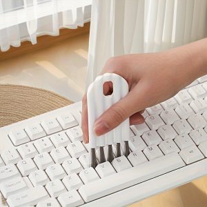 Multi-Purpose Cleaning Brush for Keyboards, Cups & Bottles - Ergonomic White Plastic Gap Cleaner with Curly Lid Brush, Ideal for Bedroom, Kitchen, Office & Car - No Power Needed, Brush Cleaning Tool