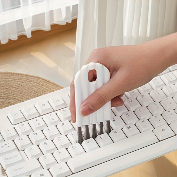 Multi-Purpose Cleaning Brush for Keyboards, Cups & Bottles - Ergonomic White Plastic Gap Cleaner with Curly Lid Brush, Ideal for Bedroom, Kitchen, Office & Car - No Power Needed, Brush Cleaning Tool
