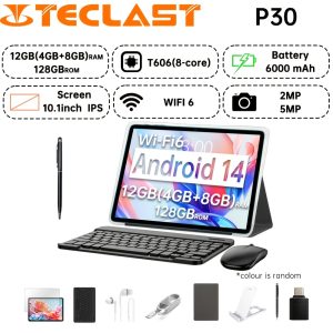 Teclast P30 Tablet Unisoc T606 1.6GHz/4GB RAM/128GB ROM/25.65cm 1280x800 IPS/WiFi/6000mAh/Type-C/5MP+2MP Camera/Android 14) Keyboard, Accessories Bundle