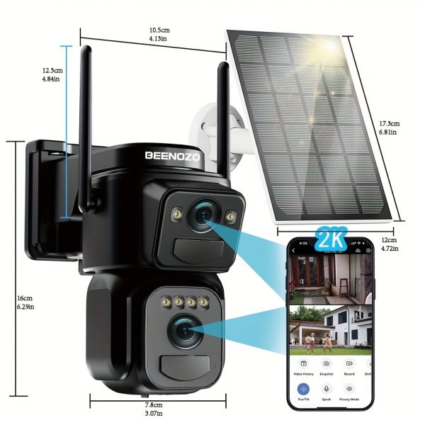 2-in-1 Solar Powered 1080P WiFi Security Camera Set, Dual Wireless Bullet & PTZ Cameras with LED Spotlight, Alarm, Motion Detection, Color Night Vision, Two-Way Audio, Wall Mount, Non-Waterproof, App Control, Battery/USB, 9000mAh Lithium Battery, Outdoor Use - SZSINOCAM