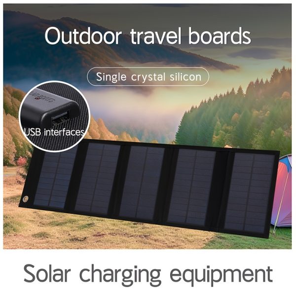 1pc, 35W Portable Solar Charger Panel, Durable, Foldable with USB 5V Output, Ideal for Travel and Camping