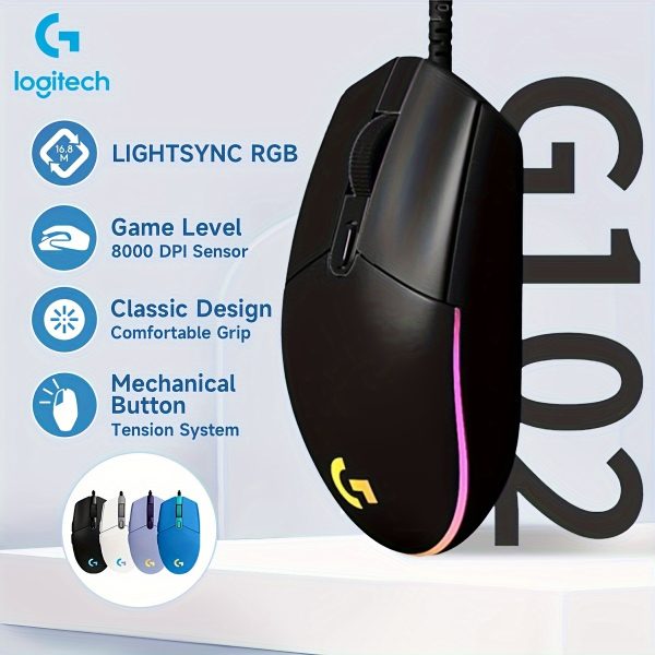 Logitech G102 Wired Gaming Mouse, RGB Lighting, 8000 DPI, Lightweight, Mechanical Button, Classic Design, Comfortable Grip, Optical Sensor, Corded USB, for PC Laptop Gamer, Windows 8 Compatible, Right Hand, Glitter Embellishment, ESports Theme, Plastic Material, No Battery Required