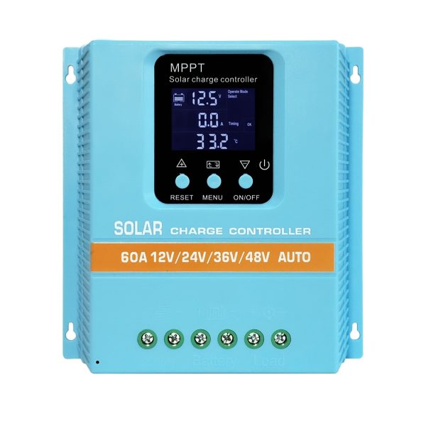 1pc Y&H 60A Solar Charge Controller with LCD Display, Intelligent Battery Regulator, Dual USB Ports for Lead-acid/Lithium, Auto Voltage Range 12V/24V/36V/48V, Hard-Wired Power Supply, No Battery Included