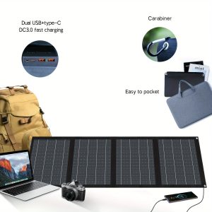 40W 18V Portable Solar Charger, Foldable Solar Panel with Dual USB-A & DC Ports, Magnetic Material, Solar-Powered, No Battery, Non-Removable Photovoltaic Cells