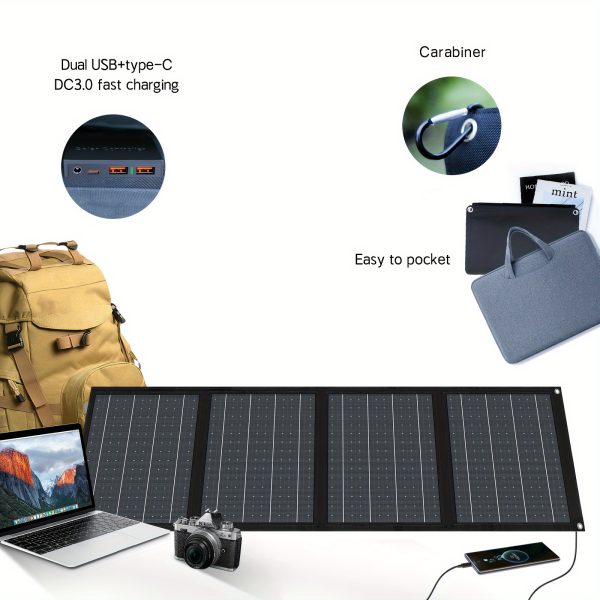 40W 18V Portable Solar Charger, Foldable Solar Panel with Dual USB-A & DC Ports, Magnetic Material, Solar-Powered, No Battery, Non-Removable Photovoltaic Cells