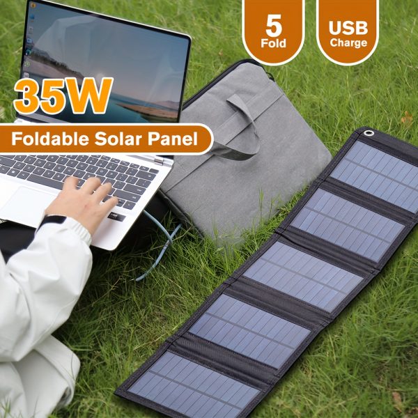 1pc 35W Portable Foldable Solar Charger Panel, High-Efficiency Monocrystalline Silicon, USB Charging for Phones & Fans, Outdoor Camping & Travel Accessory, No Battery, Non-Removable Photovoltaic Module