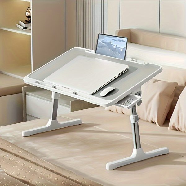 YaTaBro Adjustable Laptop Desk with Slot, Non-Slip Strip and Drawer, Multi-Function Folding Study Desk, Portable Bed Tray for Writing, Office and Lazy Lap Table, Made of Wood Fiber Material