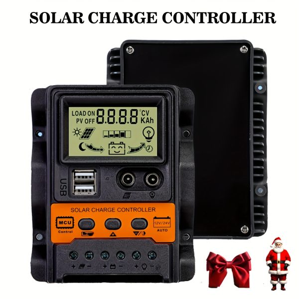 Sone 120A Solar Charge Controller, 12V/24V PWM Photovoltaic Regulator, with LCD Display, Dual USB Ports, Insulation Materials, Hardwired Power Supply, for Lead-Acid and Lithium Batteries, No Battery Included