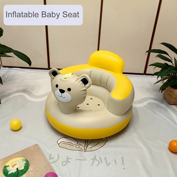 1pc LAMGUU Adorable Bear-Themed Inflatable Youngsters Seat - Champagne & Yellow, Round, Comfortable Learning Sofa for Boys, Indoor & Outdoor Use, No Electricity Required