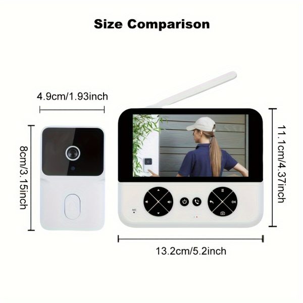 Smart Video Doorbell with 10.92cm Monitor, 480p Video Resolution, Infrared Night Vision, One-Click Recording, Adjustable Volume, Long Standby Time, RFID, Rechargeable Lithium-Polymer Battery, USB Charging - 1pc Wireless Intercom System for Home Security