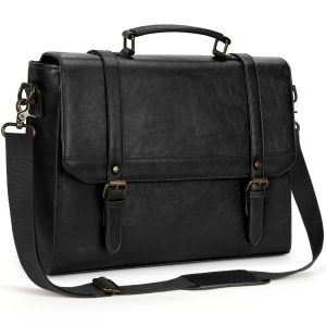 Men'S Messenger Bag 39.62 cm Vintage Faux Leather Waterproof Laptop Briefcase Large Computer Laptop Bag Genuine Faux Leather Messenger Bag Vintage Shoulder Bag Office Business Travel College, Brown
