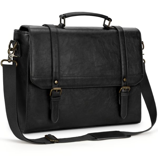 Men'S Messenger Bag 39.62 cm Vintage Faux Leather Waterproof Laptop Briefcase Large Computer Laptop Bag Genuine Faux Leather Messenger Bag Vintage Shoulder Bag Office Business Travel College, Brown