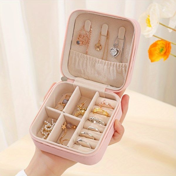 Compact Faux Leather Jewelry Organizer Box - Portable Travel Case for Rings, Necklaces, Earrings & More - Non-Waterproof, Multi-Purpose Storage Solution, Rectangle Shape, Storage Boxes for Organizing