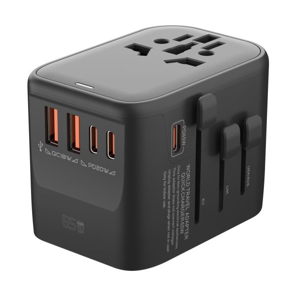 65W PD GaN Fast Charger, Travel Power Adapter with Type-C Plug, Compatible with US, UK, EU, and Au Standards for Efficient Mobile and Laptop Charging, Portable Charger