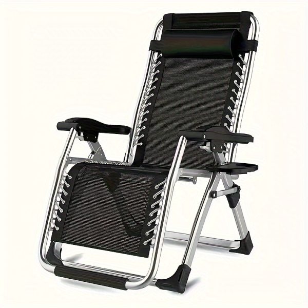 1pc Durable Plastic Lounge Chair Cup Holder Tray - Foldable Side Table Accessory for Beverages and Snacks, No Wood or Power Required, Black, Furniture Replacement Part for Home & Kitchen Use