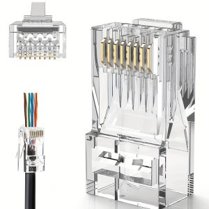 60pcs/22pcs Cat6 RJ45 Connectors, Transparent Ethernet Cable Crimp Connectors UTP Network Plug for Solid Wire & Standard Cable, Golden-Plated Contacts for Gigabit Ethernet, Compatible with Amazon Alexa, Network Cable Connector | Transparent Design | Highperformance Cable