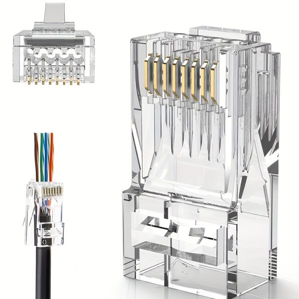 60pcs/22pcs Cat6 RJ45 Connectors, Transparent Ethernet Cable Crimp Connectors UTP Network Plug for Solid Wire & Standard Cable, Golden-Plated Contacts for Gigabit Ethernet, Compatible with Amazon Alexa, Network Cable Connector | Transparent Design | Highperformance Cable