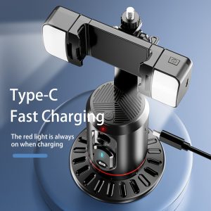 360° Rotating AI Face Tracking Gimbal with RGB Lights, Wireless Selfie Stick & Live Streaming Mount - Black, USB Rechargeable, Al Gesture Control, Perfect for Vlogging & Video Recording, Vlogging Accessory | Modern Black Gimbal | Abs Construction