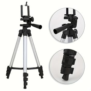Aluminum Alloy Tripod, Adjustable Camera Stand with Phone Holder, Portable 3-Section Tripod for Photography, Live Streaming, and Selfies