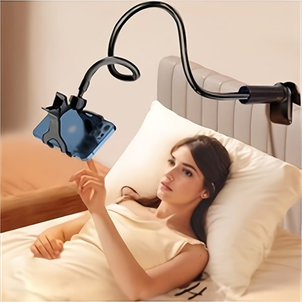 Adjustable Gooseneck Phone Holder Stand, Pedestal-Mounted Plastic Bracket, Flexible Arm Mobile Clip, Hands-Free Smartphone Mount for Bed Desk Office Use - Uncharged Operation