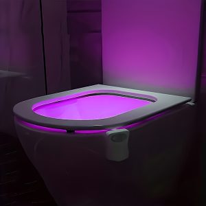Automatic On/Off Motion Sensor Toilet Night Light, 16 Colors LED, Battery-Operated, Plastic, Infrared Detection, Low Voltage ≤36V, Easy to Install, Bathroom Lighting Accessory.