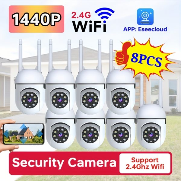 8pcs 1440P Wireless Security Cameras, Outdoor WiFi CCTV with 360° Viewing, Human Detection Alarm, Color Night Vision, Voice Intercom, Smart Phone App Control, USB Powered - Ideal for Home, Pets, and Monitoring, Wireless Outdoor Security Camera