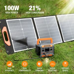 1pc Durable 100W Portable Solar Panel Charger with Adjustable Stand, Foldable Design, High-Efficiency Solar Cell for Outdoor Camping, Hiking, RV Travel - Compatible with Multiple Power Stations, Includes MC-4 Fast Charger, No Electricity Needed