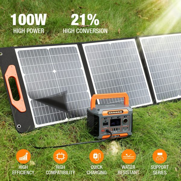 1pc Durable 100W Portable Solar Panel Charger with Adjustable Stand, Foldable Design, High-Efficiency Solar Cell for Outdoor Camping, Hiking, RV Travel - Compatible with Multiple Power Stations, Includes MC-4 Fast Charger, No Electricity Needed