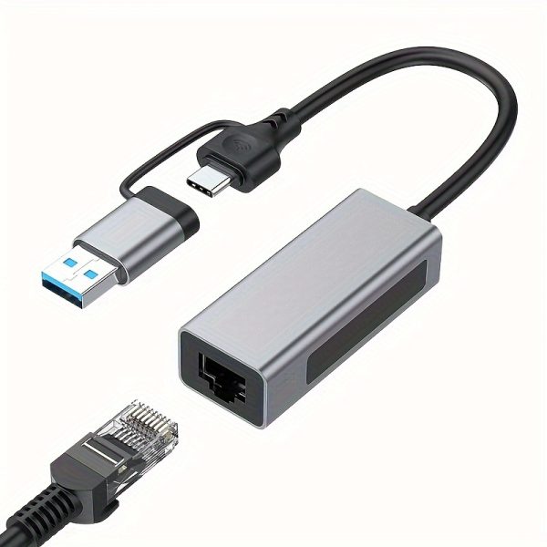 High-Speed 2.5G USB 3.1 Ethernet Adapter - Dual Interface (USB-A/USB-C) to RJ45 Network Converter for PC, Laptop, Windows, Mac OS, Linux