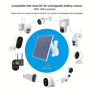 1pc Solar Powered Security Camera Charging Panel, 3.6/6/8W 5V Rotatable Photovoltaic Module with Type-C Interface, Non-Removable Monocrystalline Silicon Battery Charger for Outdoor Surveillance Cameras