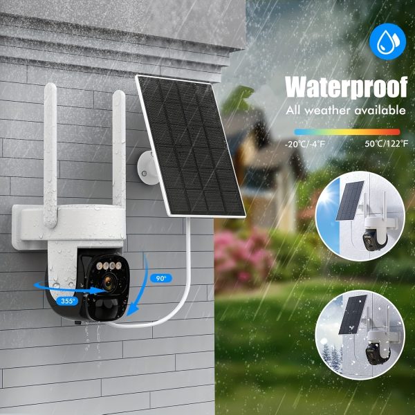 AntCctv Wireless Cameras for Home 3MP 1296P, Pan Tilt PZT 360° Solar-Powered Outdoor Wireless Security wifi Camera for home with 3MP Color Night Vision, Two-Way Talk, Motion Detection, 8000mAh Battery, SD/Cloud storage for three days free, Works/Alexa