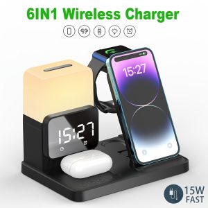 15W Multifunctional 6-in-1 Fast Wireless Charger, Mobile Phone Wireless Charging Stand, Headphone Watch Charger, Foldable Wireless Charger Stand, Suitable for Samsung, Suitable for iPhone16, 15, 14, 13, 12, 11/Pro/Max/Mini/Plus, X, XR, XS/Max, SE, 8/Plus, Suitable for Apple Watch 1-8, Airpods 3/2/Pro