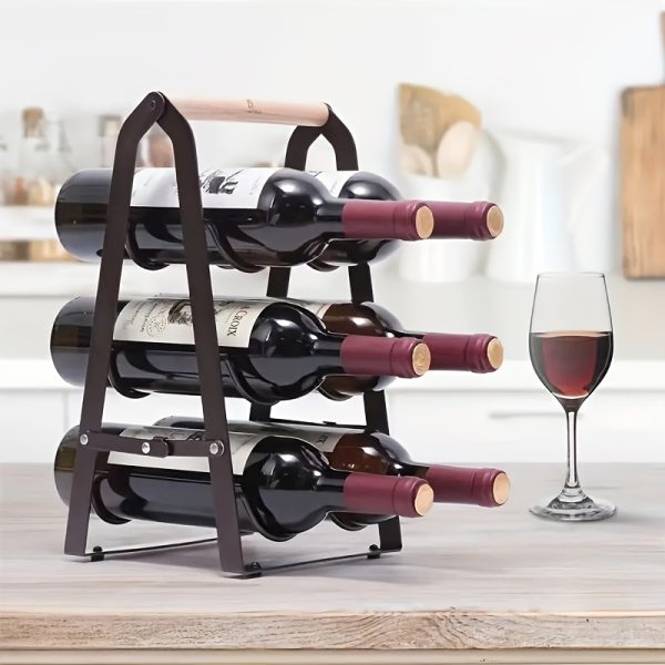 1pc Modern Freestanding Iron and Wood Wine Rack, Anti-Rust Pre-Coated Wine Storage Shelf, Non-Slip Bottom, Foldable Wine Bottle Holder for Home and Office Display