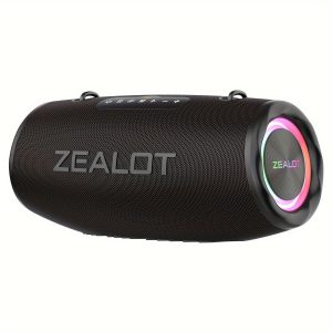 Zealot S87 80W Powerful Outdoor Portable Subwoofer Wireless Speaker, Hifi Sound quality, RGB light,, TWS Dual Pairing, 16000mAh Battery, 24 Hours Playtime Loud Stereo, Booming Bass. Charging Cable, Connect with Mobile Phone/Tablet/TV. for Home, Car, Outdoor, Camping, Partybox.