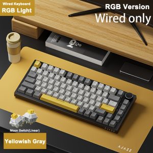 AJAZZ 75% Wired Mechanical Gaming Keyboard with Volume Knob, South-Backlit LED, PBT Keycaps, Programmable RGB Hot-Swappable Keys, Ergonomic Design, Detachable USB-C Cable, Keycap Puller Included - Dual-Handed Use; AK820