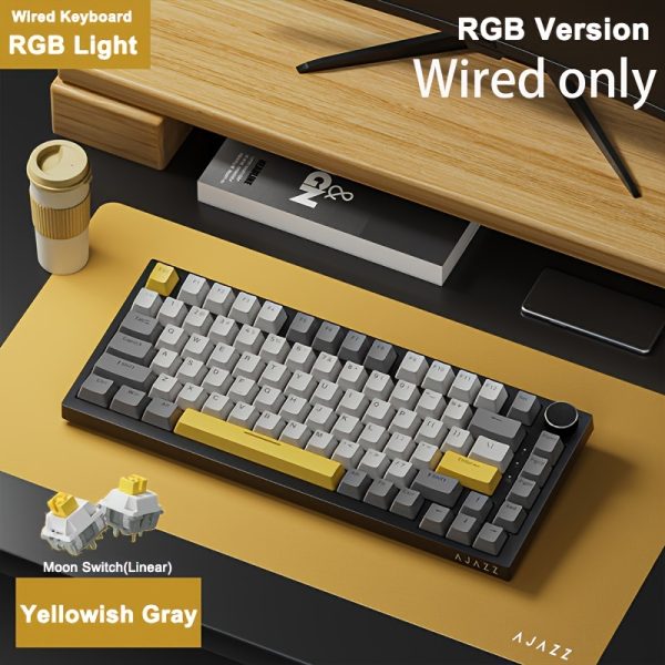 AJAZZ 75% Wired Mechanical Gaming Keyboard with Volume Knob, South-Backlit LED, PBT Keycaps, Programmable RGB Hot-Swappable Keys, Ergonomic Design, Detachable USB-C Cable, Keycap Puller Included - Dual-Handed Use; AK820