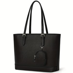1pc IGOLUMON Women'S Faux Leather Tote Bag with Laptop Compartment, Water-Resistant Shoulder Handbag with Removable Pouch, Polyester Lined, Multiple Pockets for Work and Travel