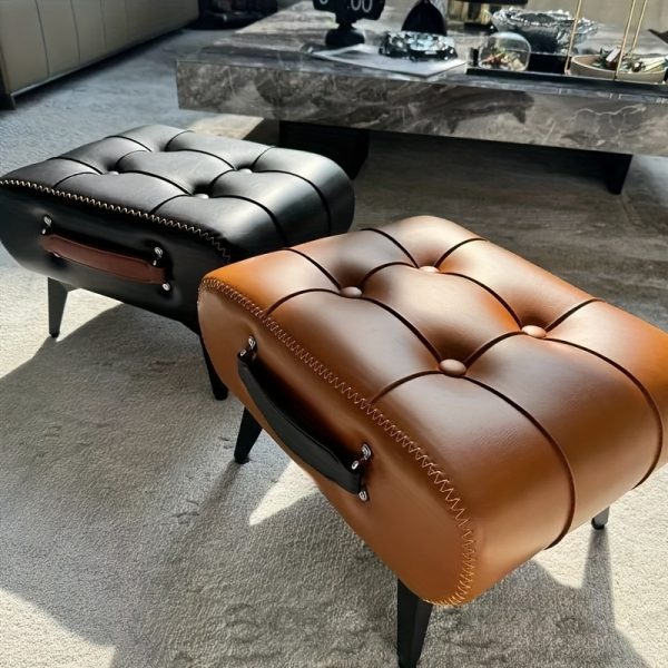 1pc, 5 colors, Ottoman style small footstool - footstool with metal legs, sofa stool shoe changing stool, modern multi-functional small square bedroom small table, fashionable and practical artificial leather footstool, suitable for living room, entrance or office extra seating