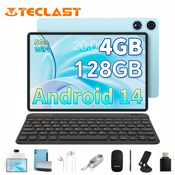 Teclast P50 Tablet Case (Unisoc T606 8-Core 1.8Ghz/4Gb RAM/128GB Rom/11-Inch 1280*800 IPS Tddi/Wifi5/7000Mah/Type-C/8Mp+5Mp Camera/Android 14) Keyboard And Accessories Bundle
