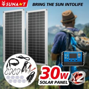 A 30W Solar Panel with 1 Or 2pcs, Equipped with a 60A Controller And Two USB Charging Ports, Suitable for Charging Phones, Rvs, And Power Banks, Essential for Outdoor Use.