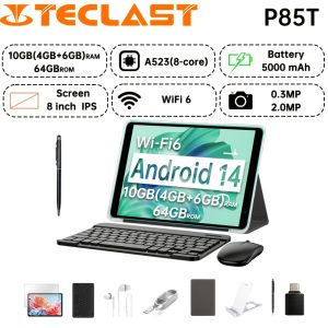 Teclast P85T 2024 Android 14 Tablet - Allwinner A523 8-Core, 1.8GHz, 4GB RAM, 64GB Storage, 20.32cm 800×1280IPS, WiFi 5G, 4G, 5000mAh Battery, Type-C Charging, Dual Camera (0.3MP+2.0MP), Keyboard & Accessories Bundle