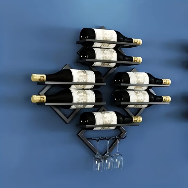 Industrial Wall-Mounted Wine Rack with Stemware Holder - Durable Iron Construction, Space-Saving Design