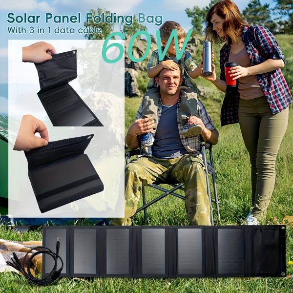 60W Portable Foldable Solar Panel Charger - No Battery Required, USB Ports, Ideal for Outdoor Hiking & Camping, Powers Phones and Small Appliances, Portable Charger