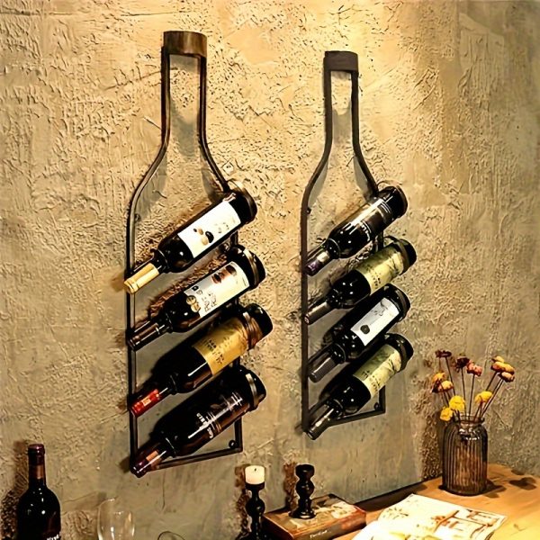 Vintage Bronze Wall-Mounted Wine Rack, 4-Bottle Capacity, Home Bar Decorative Storage Organizer, Vinethemed Decoration | Rustic Wall Mount | Stylish Wine Holder, Wine Bottle Holder