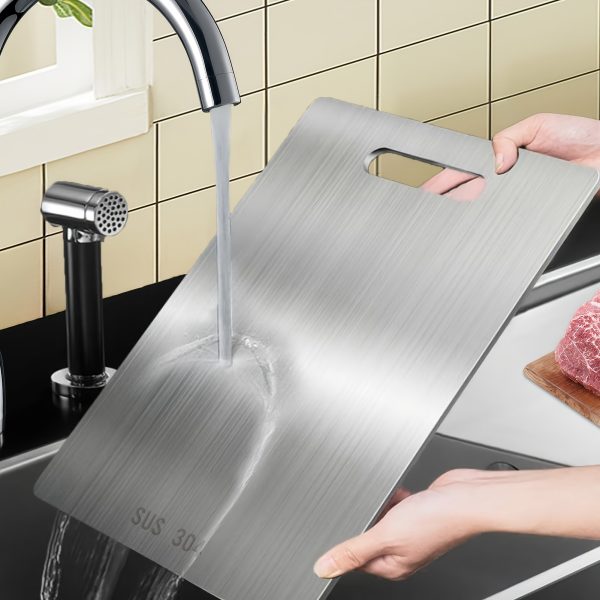 Stainless Steel Cutting Board, 22.99 x 34.04 cm, Double-Sided, Food-Safe, Durable, Easy to Clean, Metal, for Meat, Vegetables, Fruits