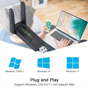 Momotor 1300Mbps Dual Band USB 3.0 WiFi Adapter - Portable Wireless Network Card with Powerful Antennas, Driver-Free Plug & Play for PCs, Laptops, and Tablets - High-Speed 2.4Ghz/5G Connectivity