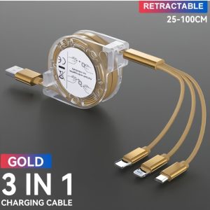 3in 1 Suitable for iPhone TYPE-C Micro b telescopic one to three mobile charging cable charging cable
